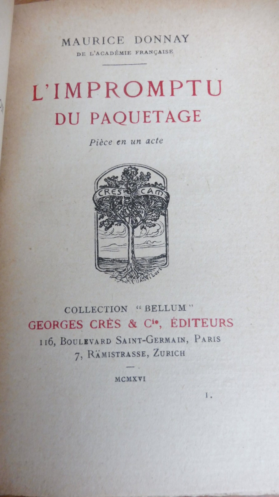 L'Impromptu du paquetage (Maurice Donnay) 1916