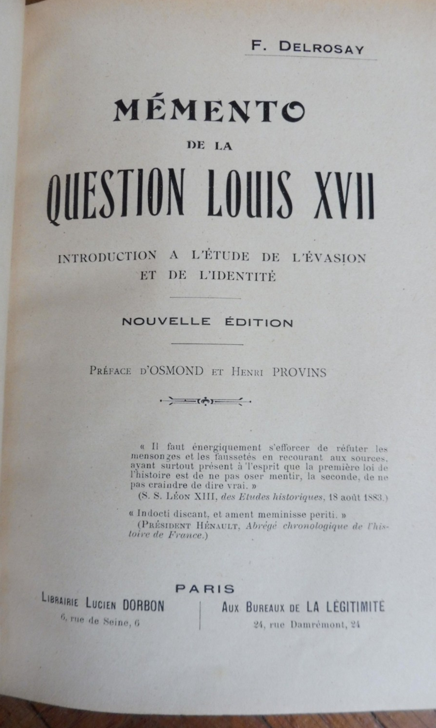 Mémento de la question Louis XVII (F. Delrosay) 1912