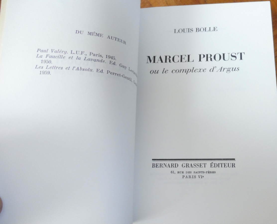 Marcel Proust ou le complexe d'Argus (Louis Bolle) 1966 EO