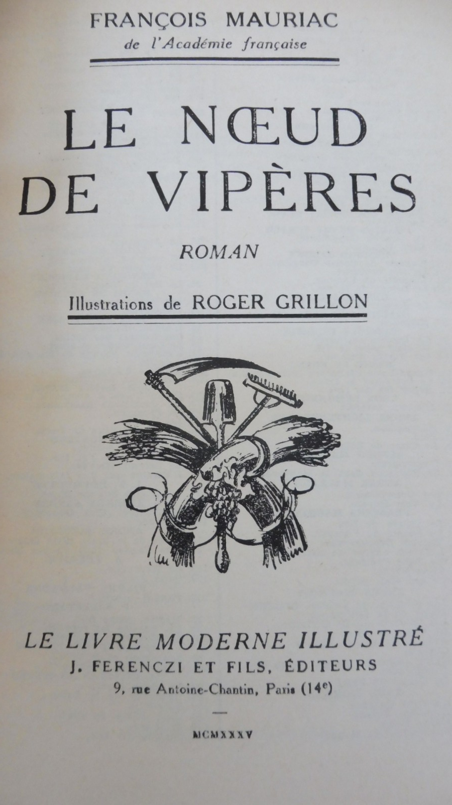 Le Noeud de vipères (Mauriac) 1923 illus. Grillon RELIURE SERPENT