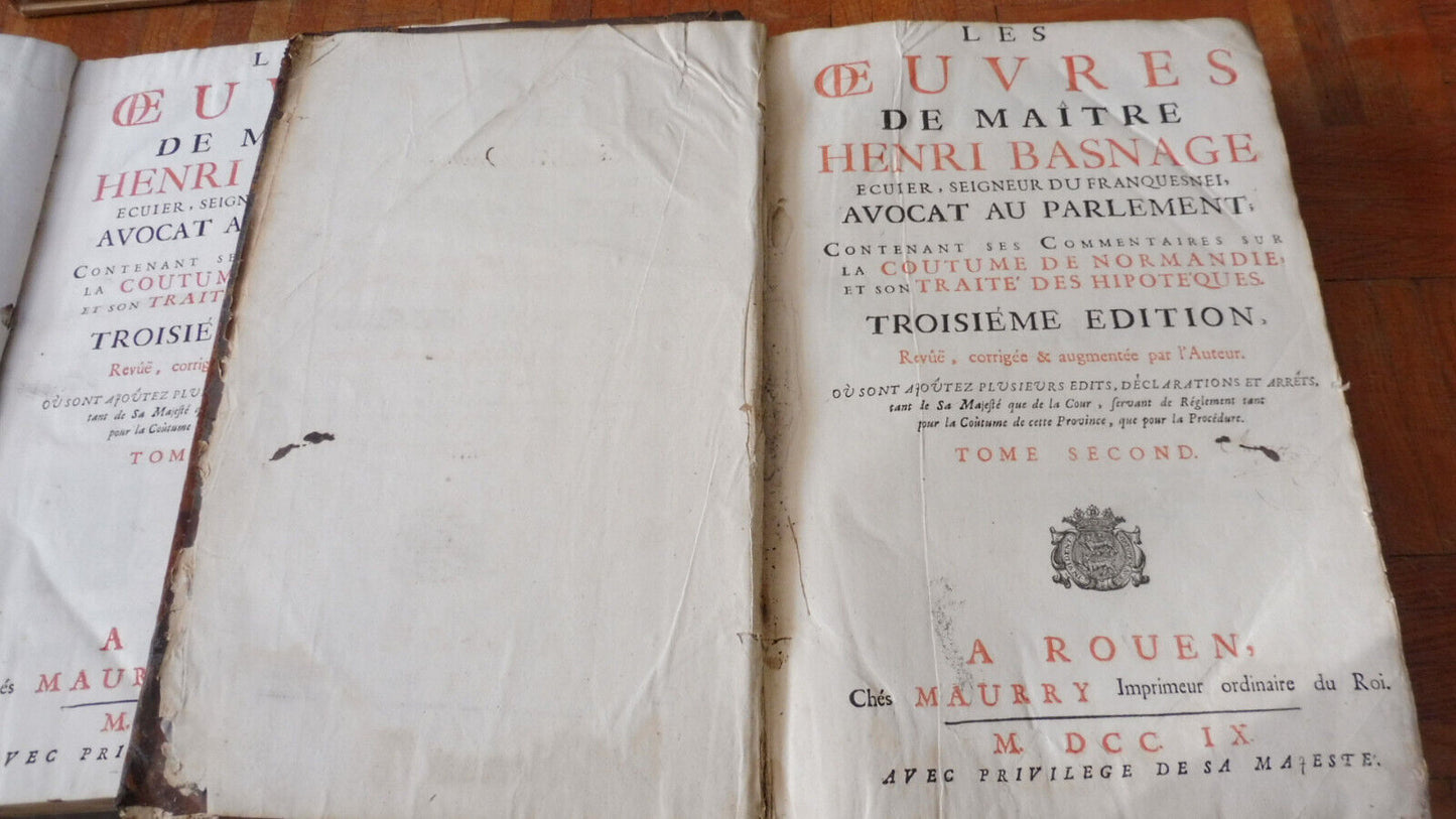 Oeuvres de Maître Henri Basnage 1709 2/2 IN FOLIO