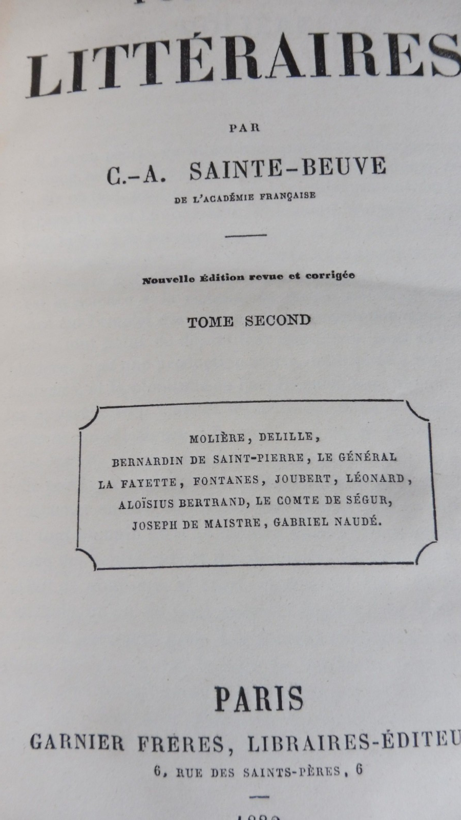 Portraits littéraires (Sainte Beuve) s.d. 3 vol.