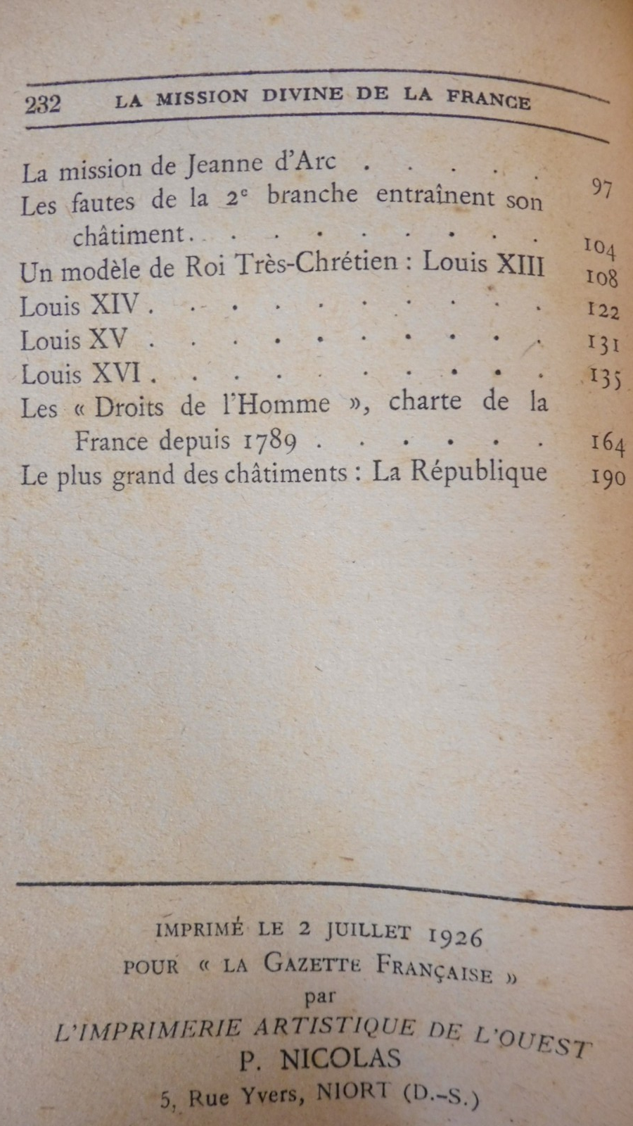 La Mission divine de la France (De La Franquerie) 1926