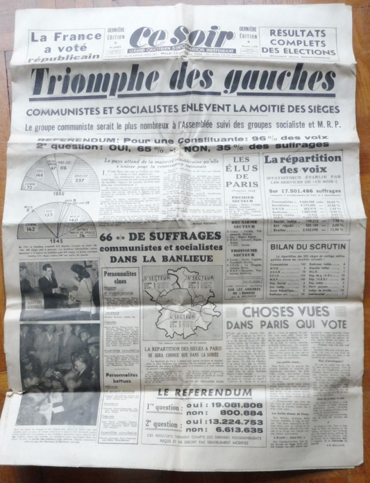 Ce soir 23 octobre 1945 ELECTIONS ASSEMBLEE INDOCHINE