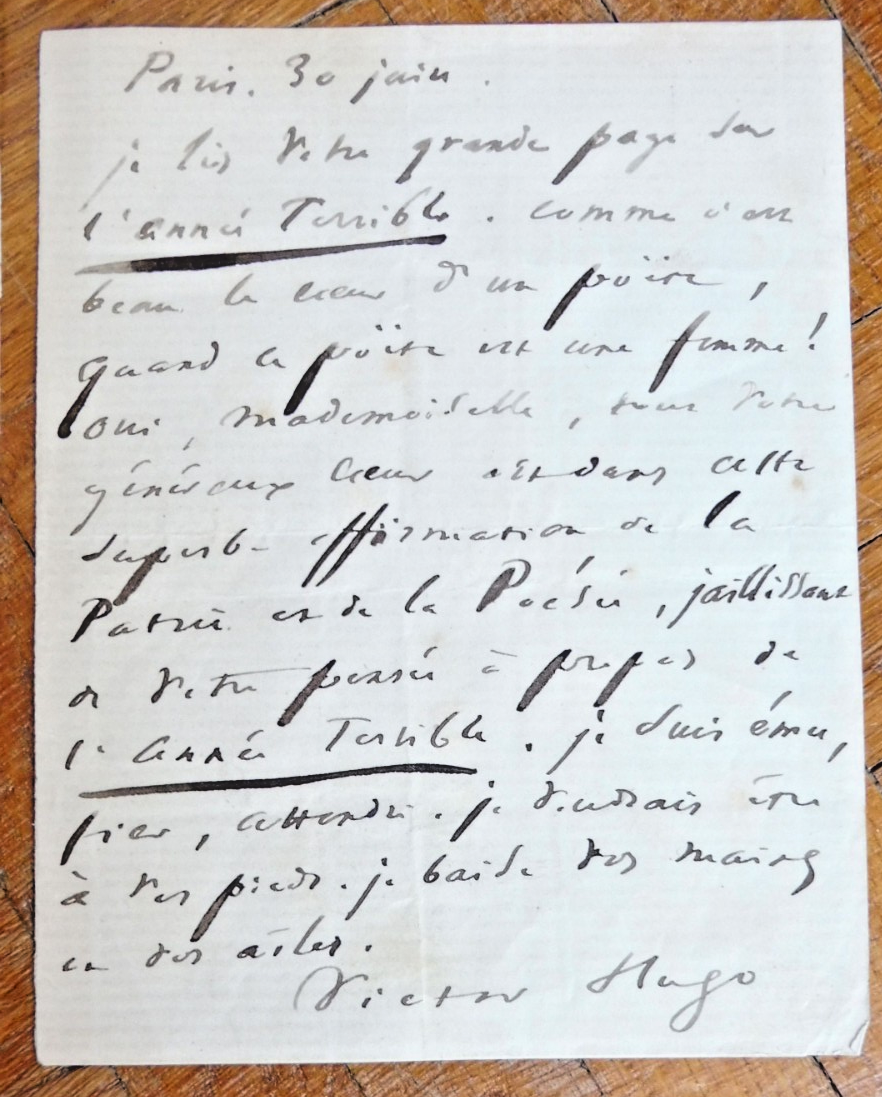 Lettre manuscrite de Victor Hugo 30 juin [1872]