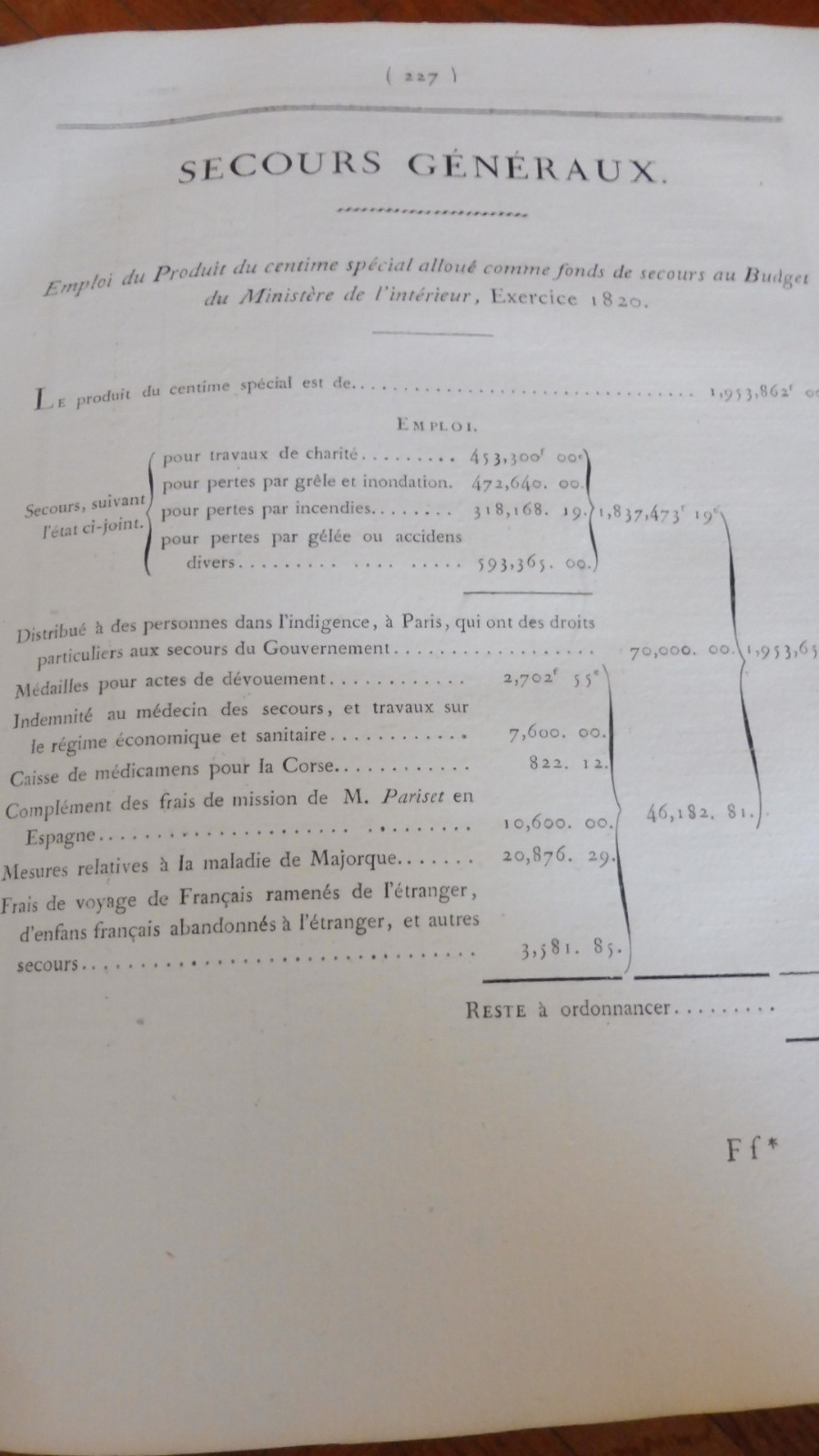 Comptes rendus par les ministres. Budget 1820