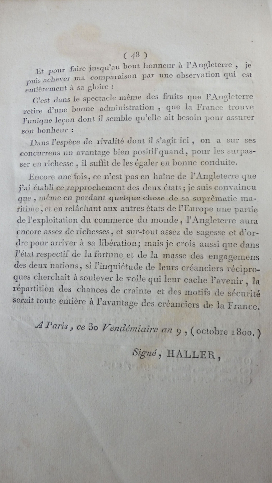Au Premier Consul. Sur les recettes et dépenses (Haller) 1800 CONSULAT