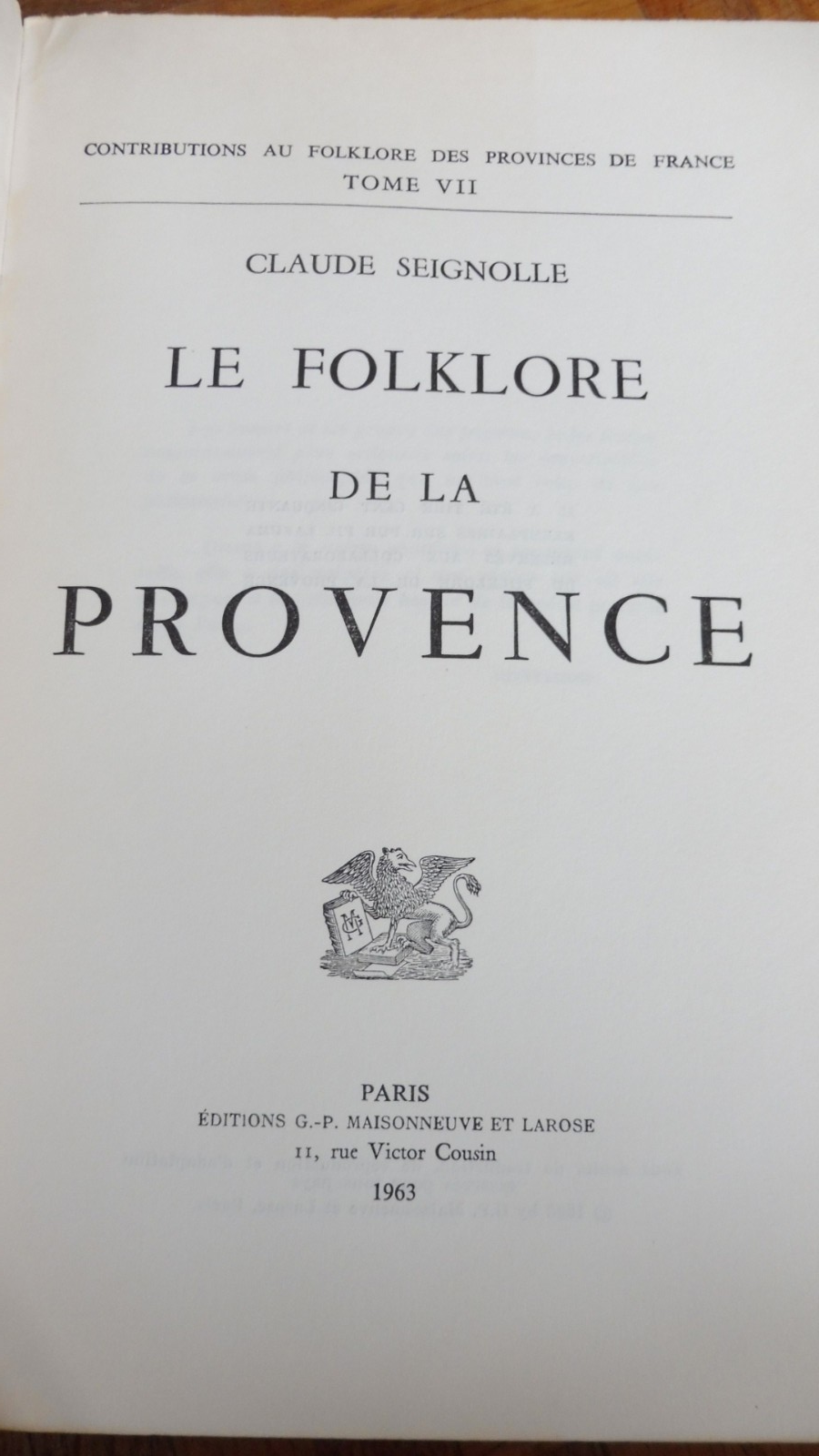 Le Folklore de Provence (Claude Seignolle) 1963