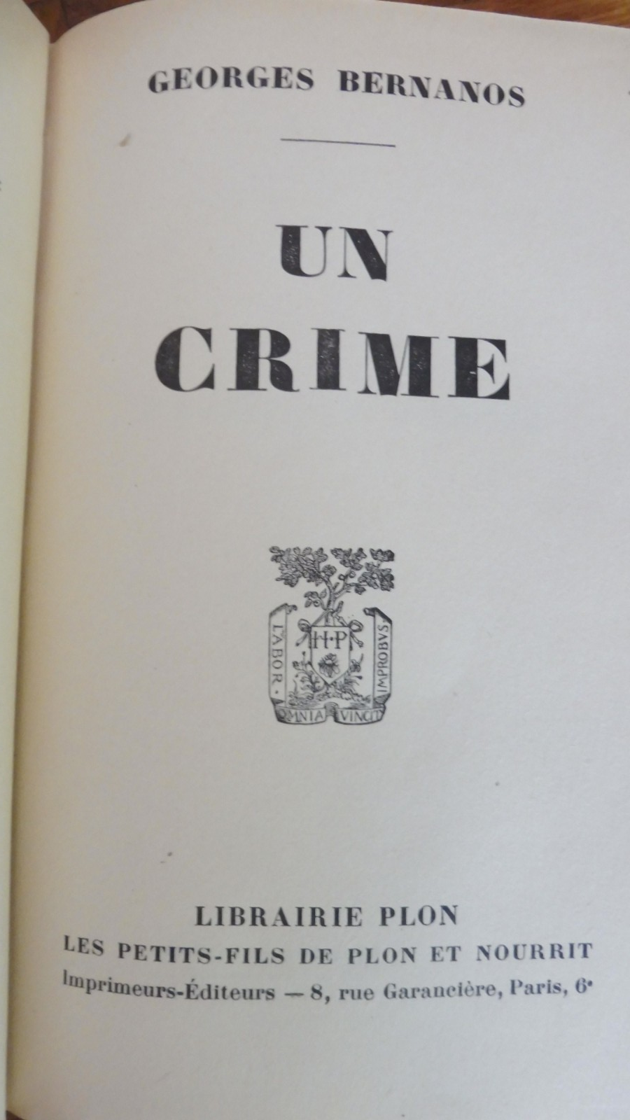 Un Crime (Georges Bernanos) 1935 EO