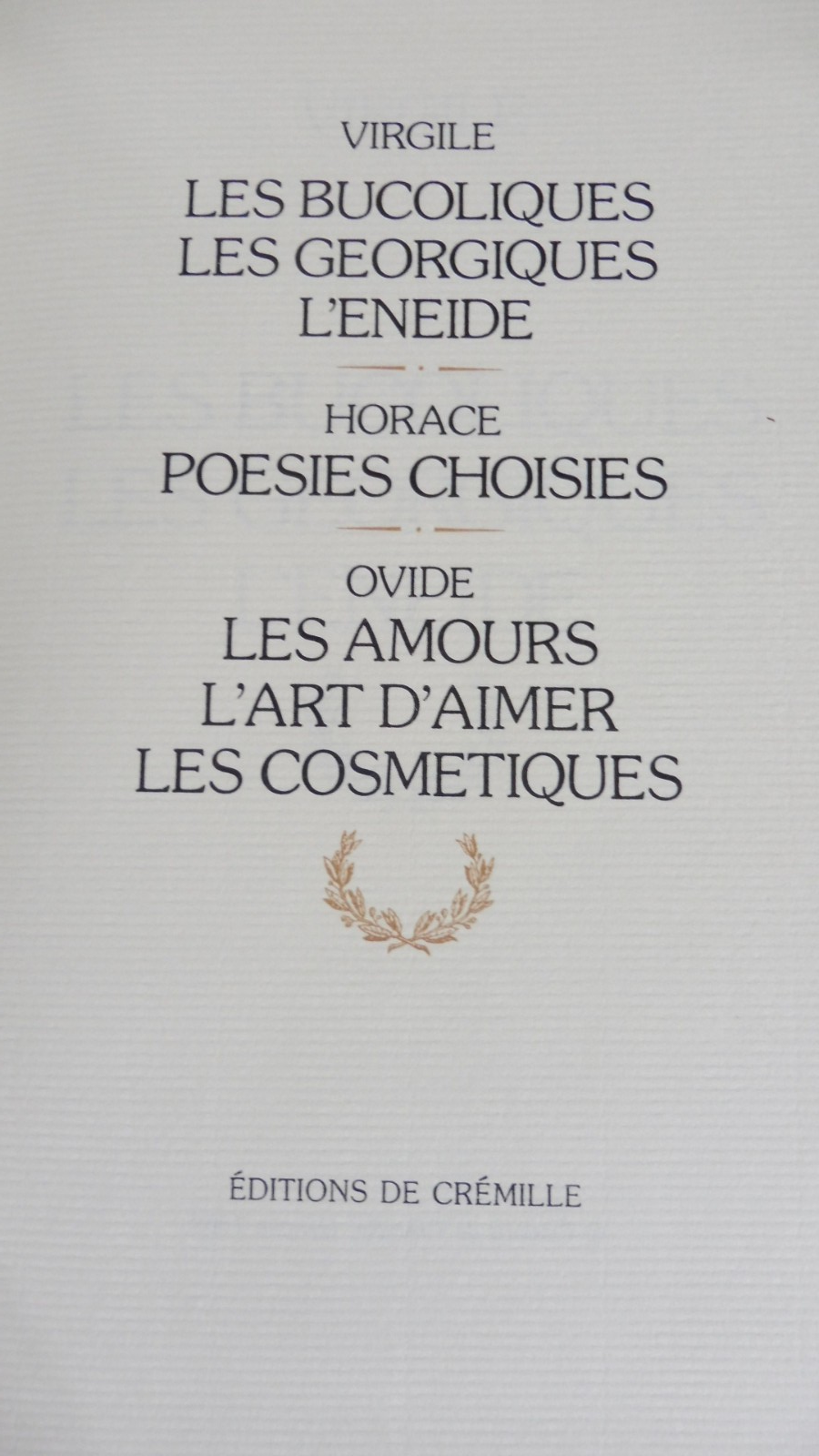 Oeuvres de Virgile, Horace, Ovide 1988
