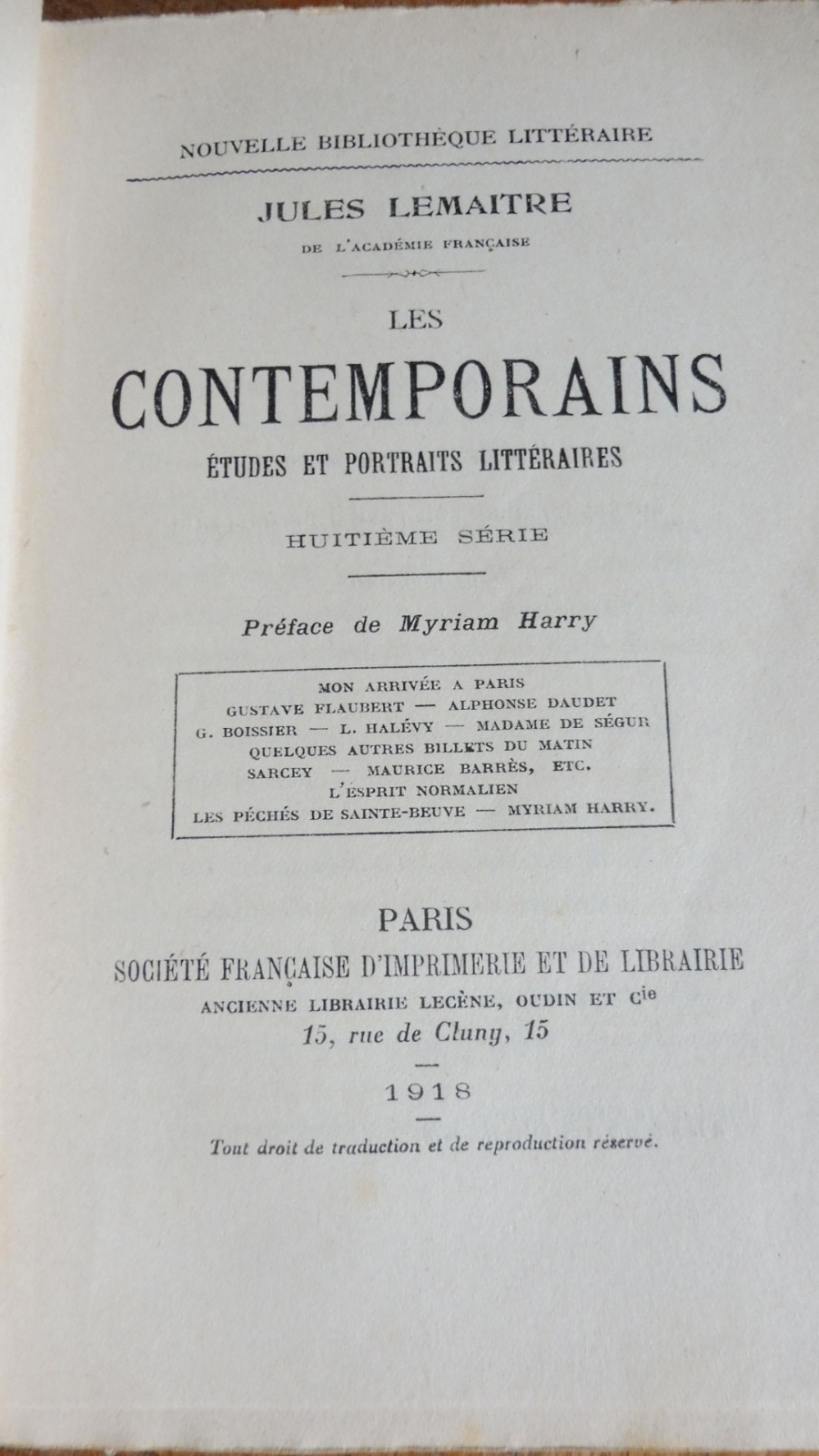 Les Contemporains. Etudes de portraits littéraires (Lemaitre) 1918