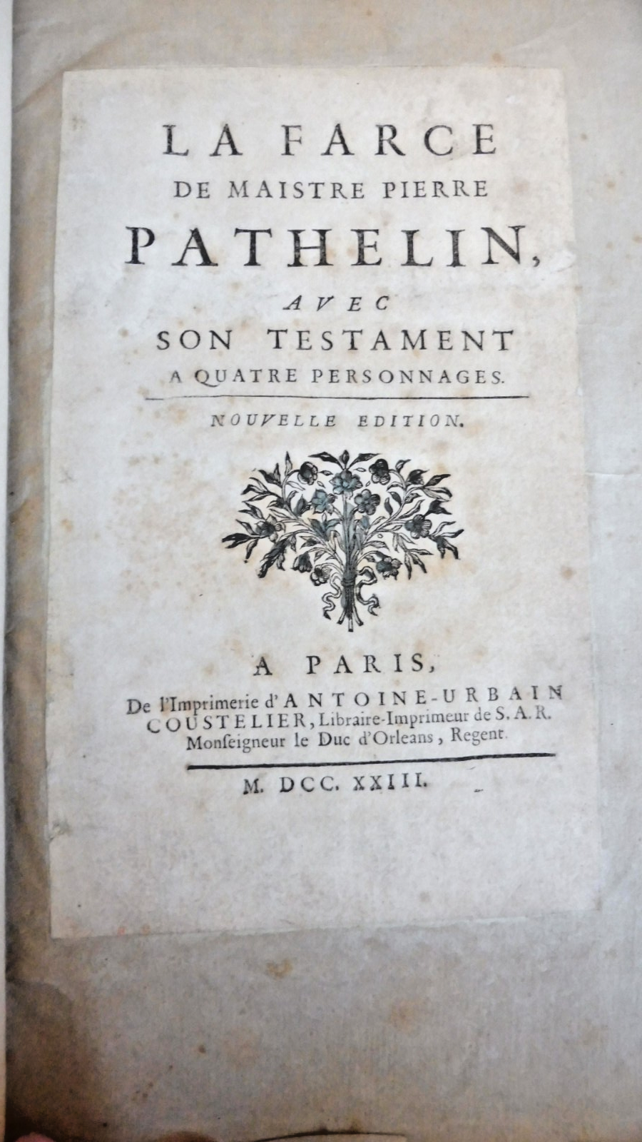 La Farce de Maistre Pathelin 1723 RELIURE PARCHEMIN