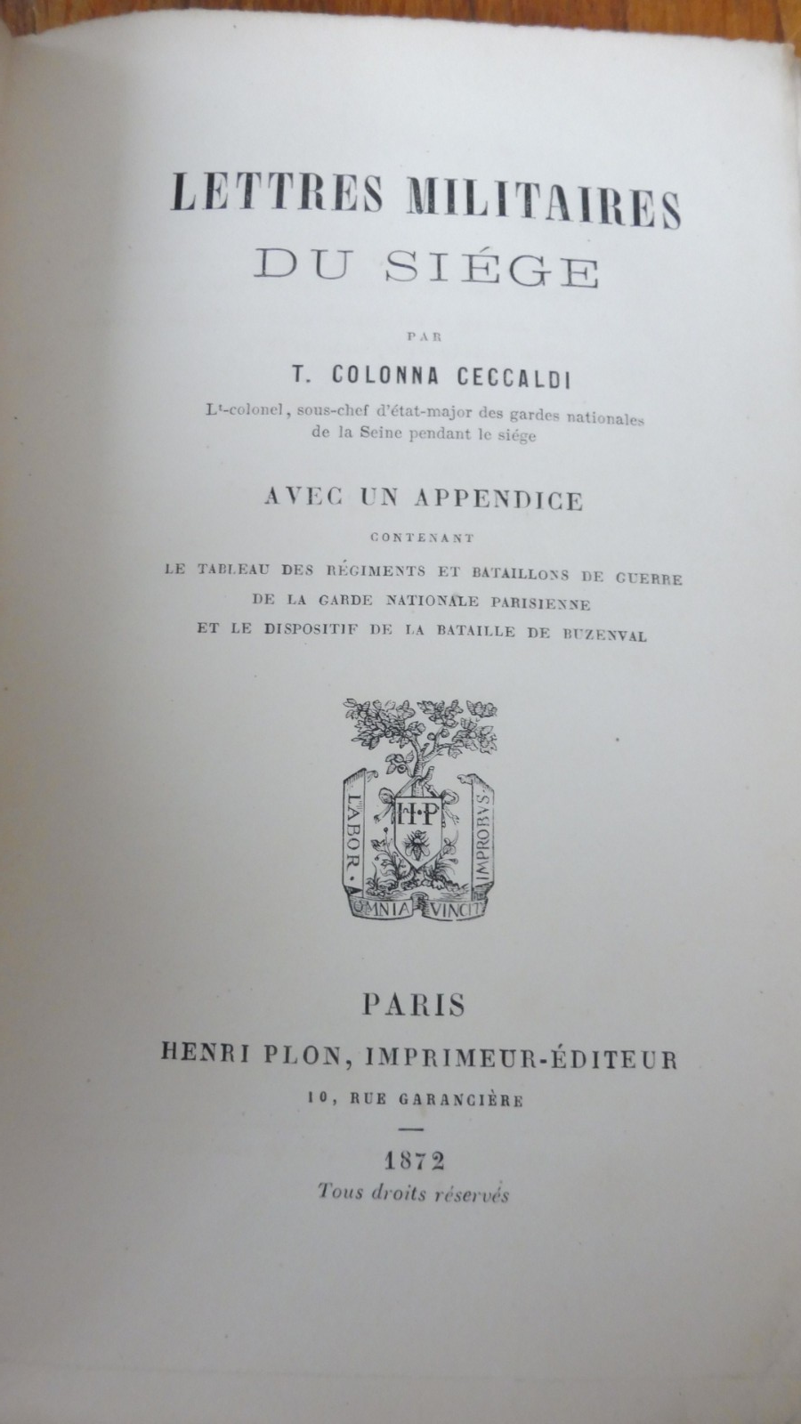 Lettres militaires du siège (T. Colonna Ceccaldi) 1872