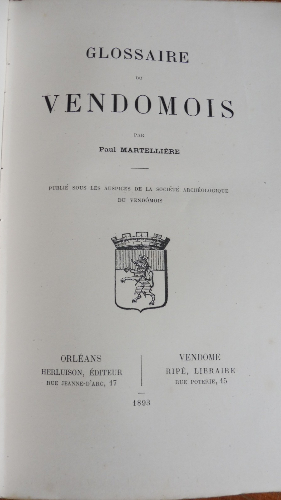 Glossaire du vendômois (Paul Martellière) 1893
