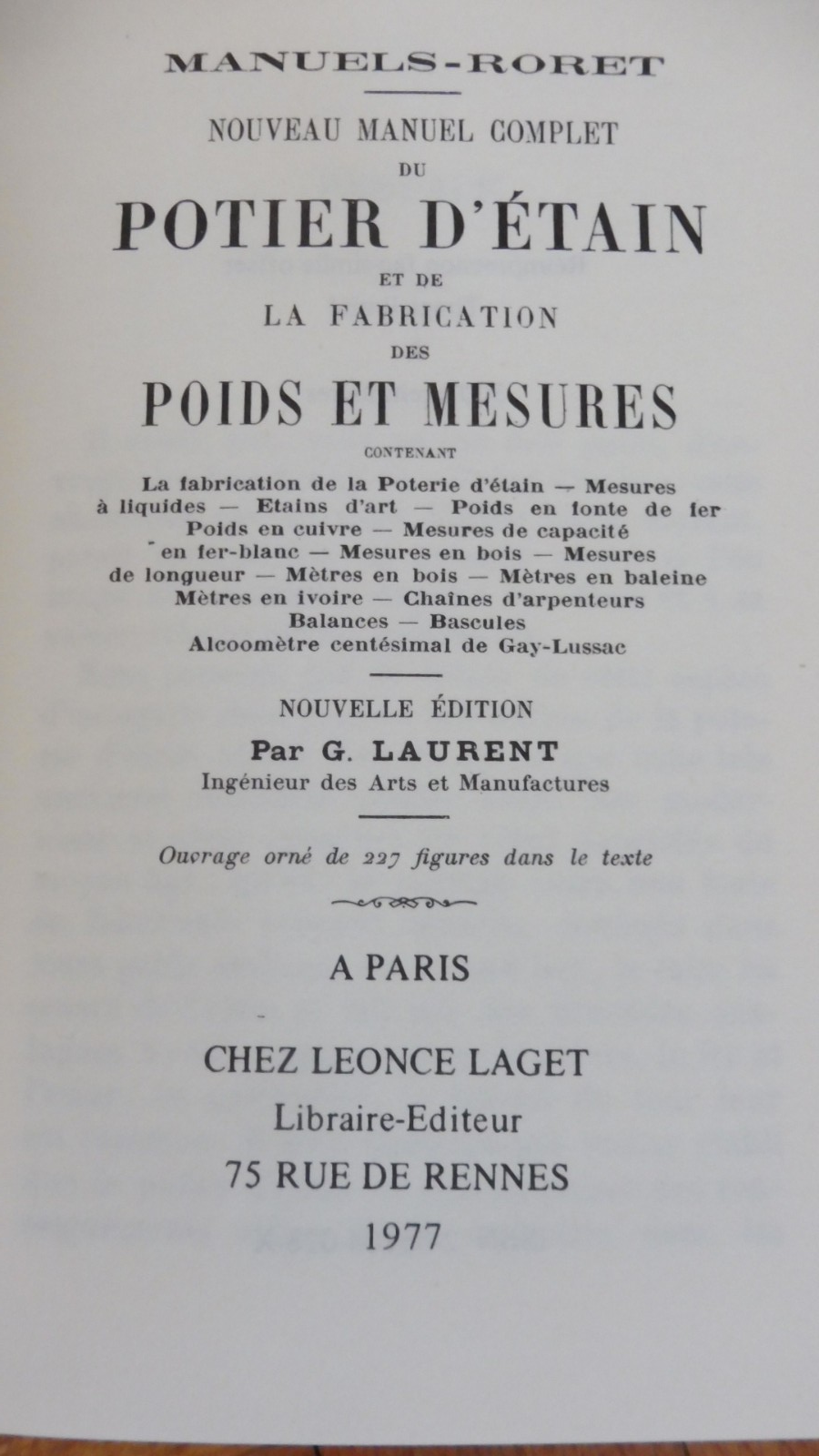 Nouveau manuel complet du potier d'étain (G. Laurent) 1977