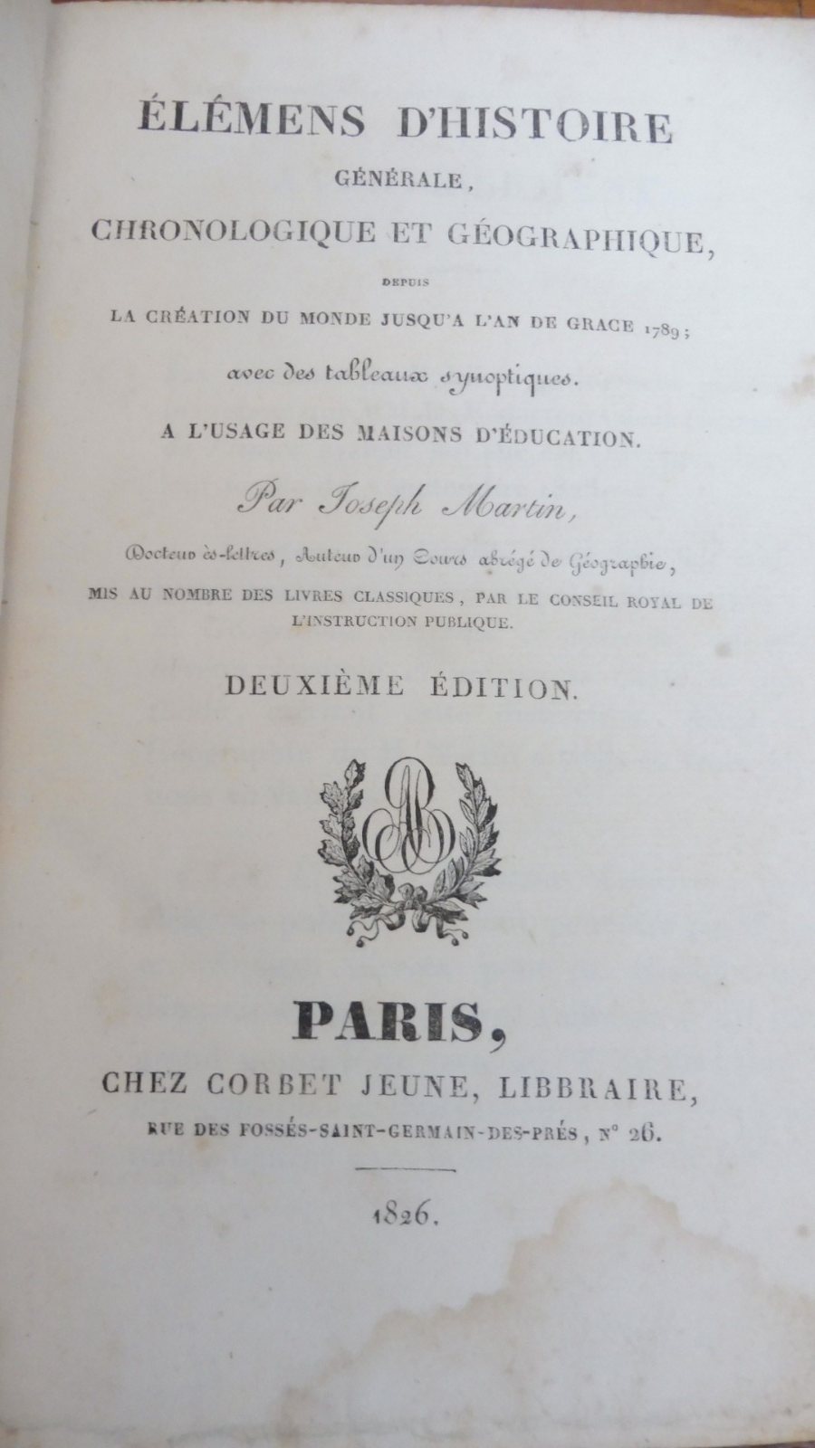 Elémens d'histoire générale (Joseph Martin) 1826