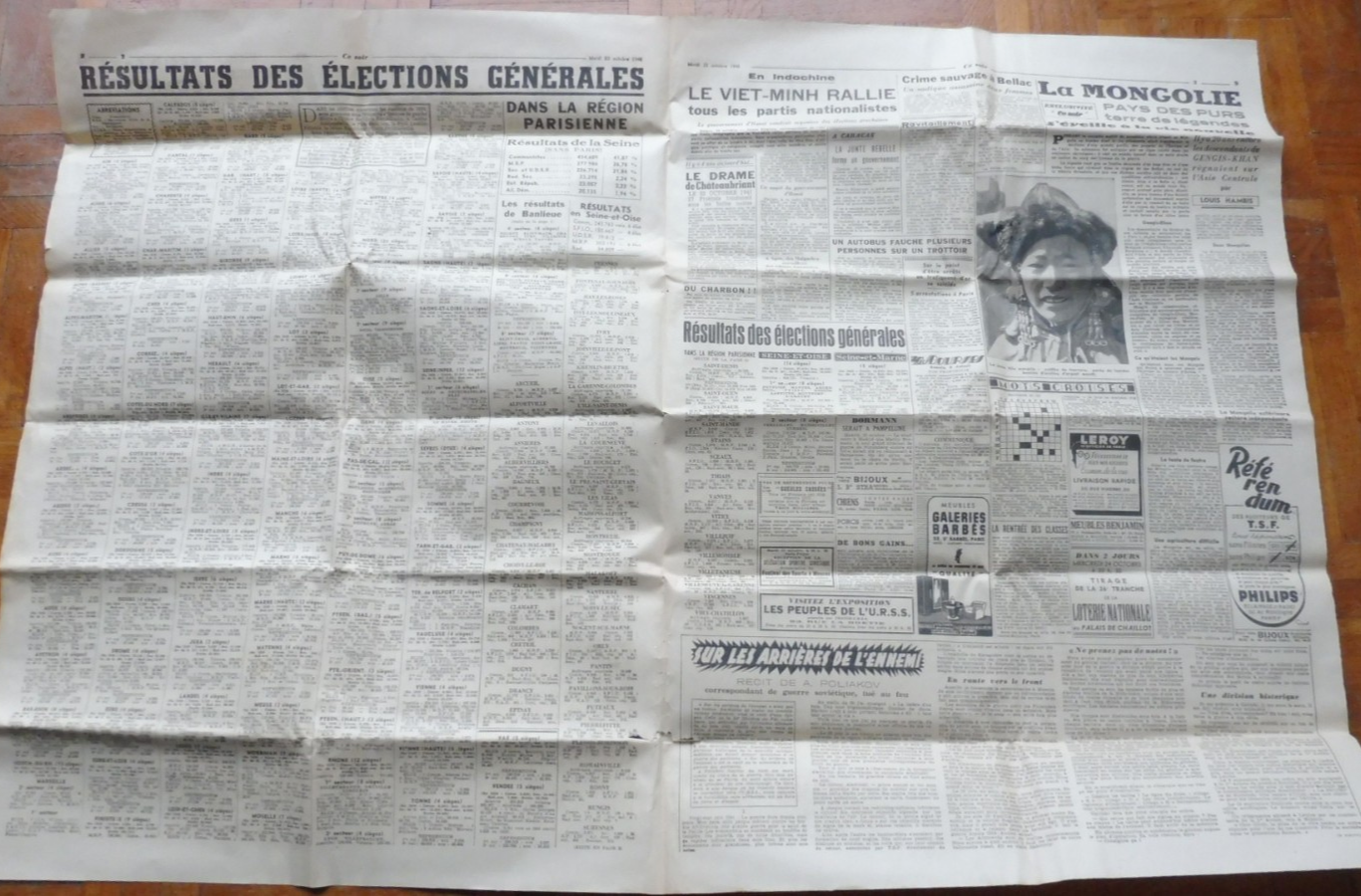 Ce soir 23 octobre 1945 ELECTIONS ASSEMBLEE INDOCHINE