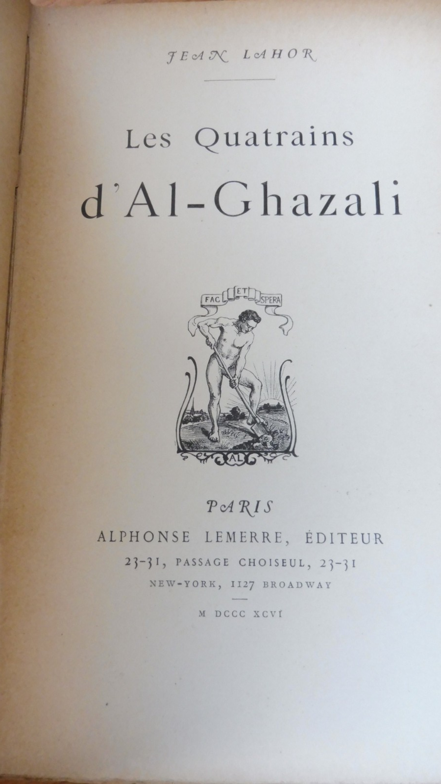 Les Quatrains d'Al-Ghazali (Jean Lahor) 1896 EO ENVOI