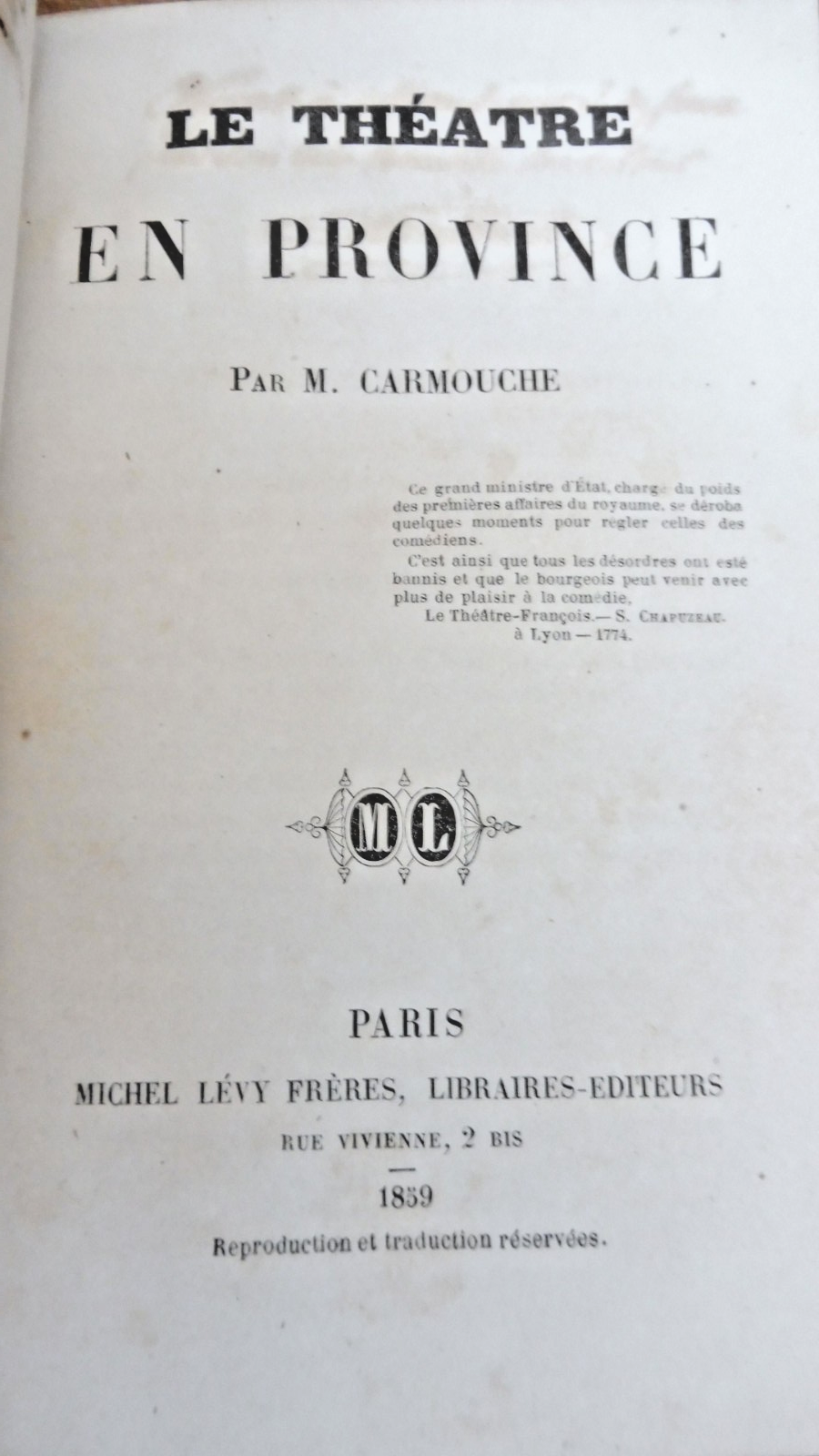 Le Théâtre en province (Pierre-François-Adolphe Carmouche) 1859 ENVOI