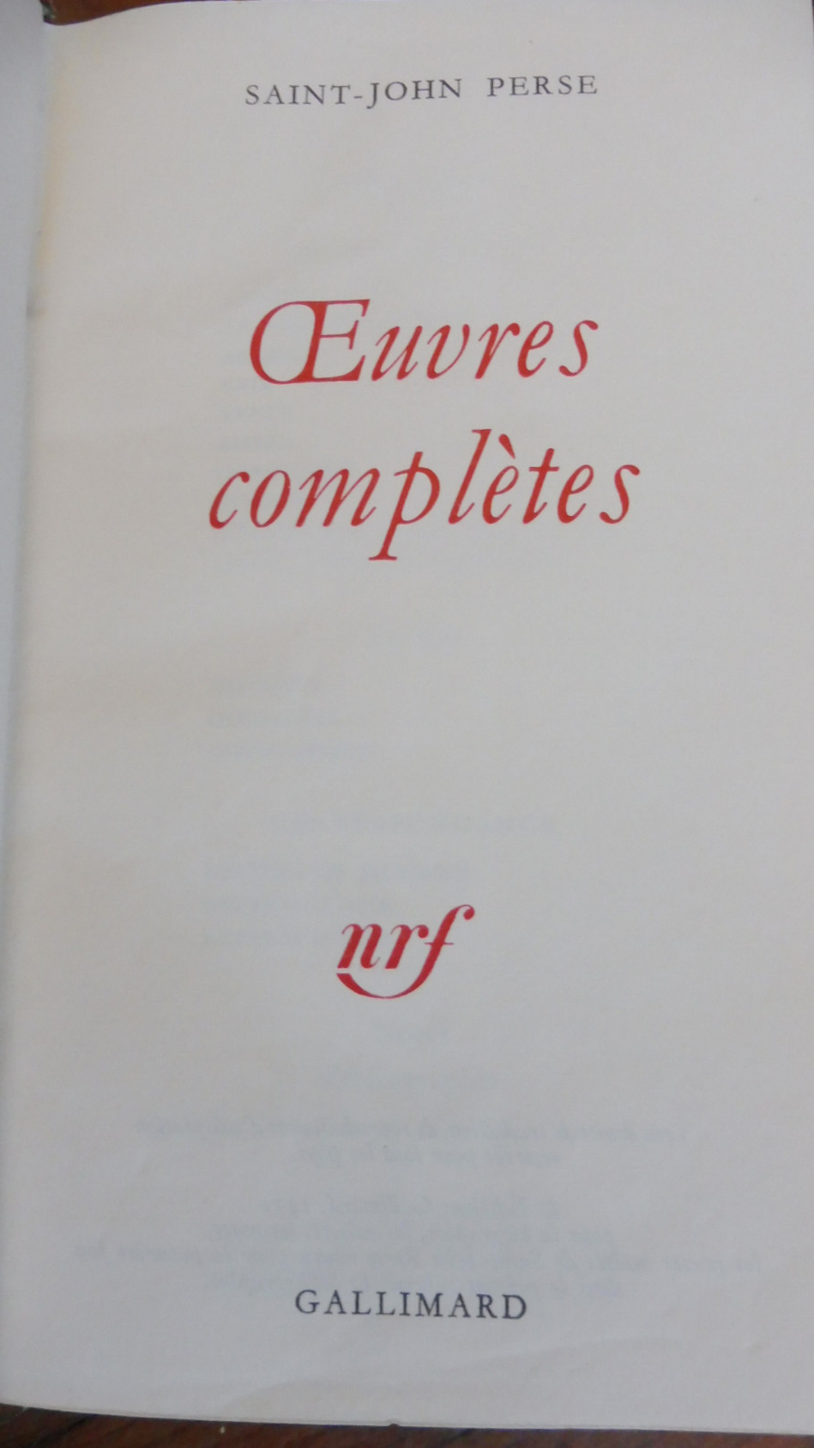 Oeuvres complètes de Saint-John Perse 1975 PLEIADE