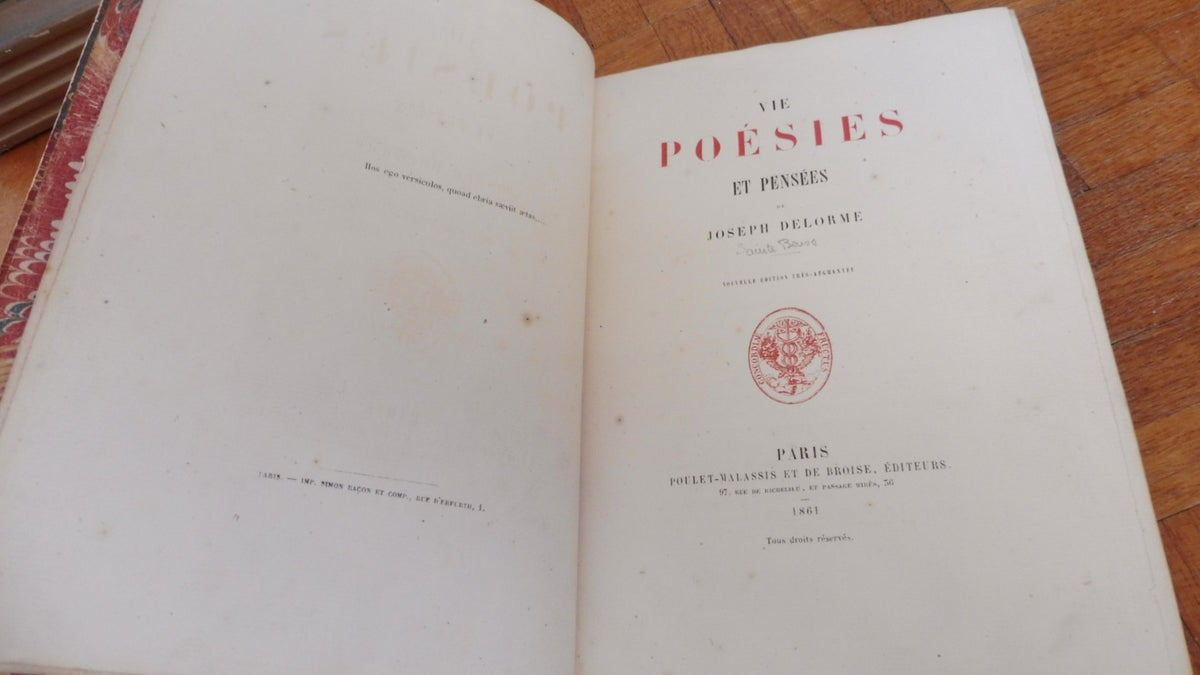 Vie, poésies et pensées de Joseph Delorme (Sainte Beuve) 1861 RELIURE LORTIC