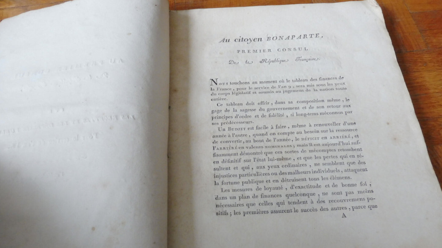 Au Premier Consul. Sur les recettes et dépenses (Haller) 1800 CONSULAT