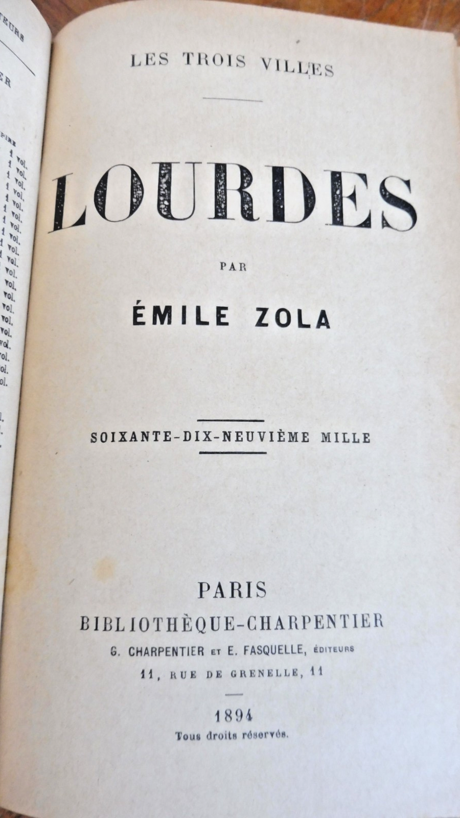 Lourdes + réponse (Zola) 1894