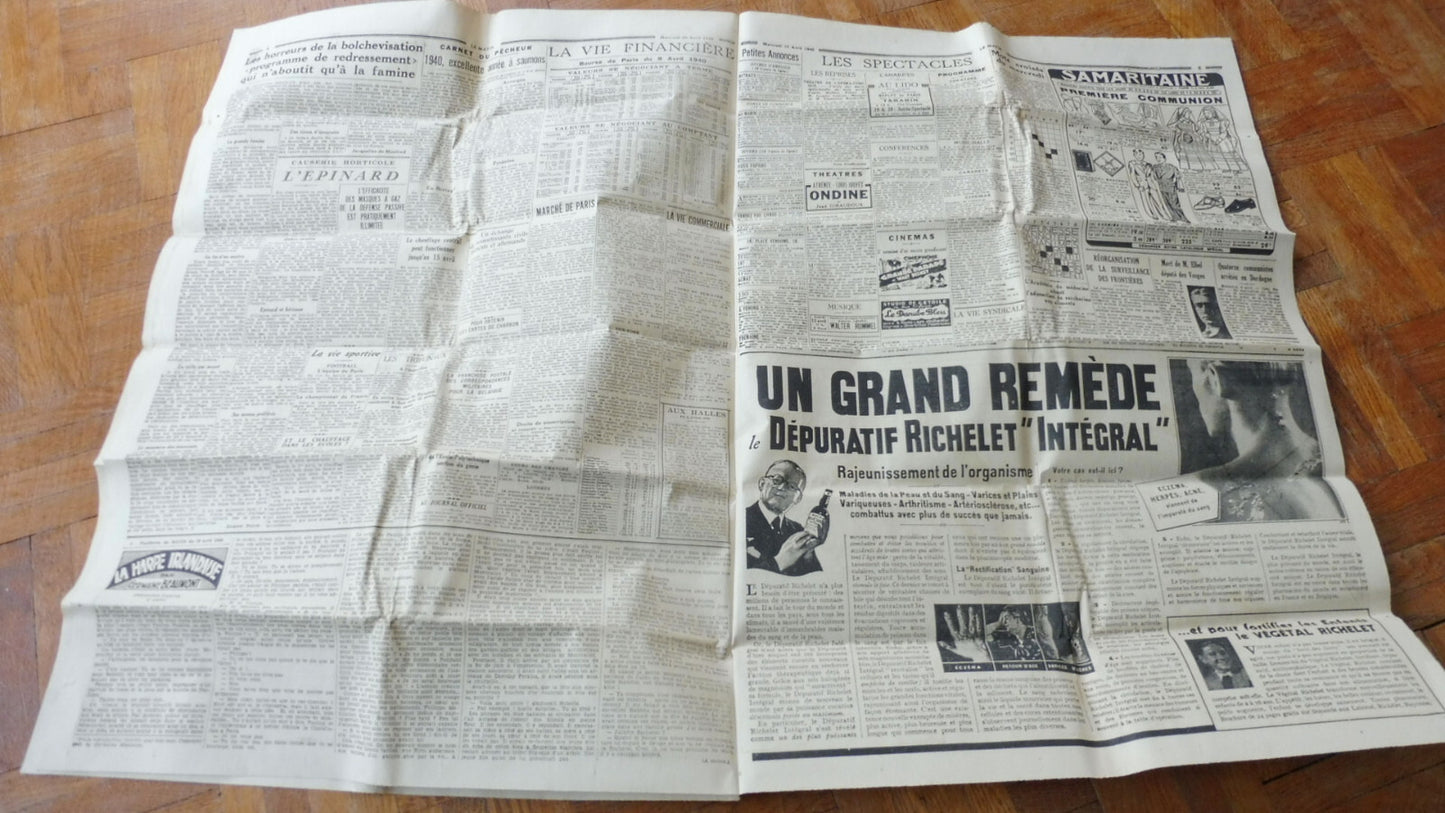 La Matin 10 avril 1940 ALLEMANDS ENTRENT AU DANEMARK ET EN NORVEGE