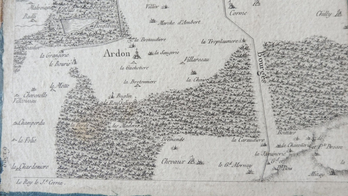 Carte de la forêt d'Orléans XVIIIe siècle 91x48 cm