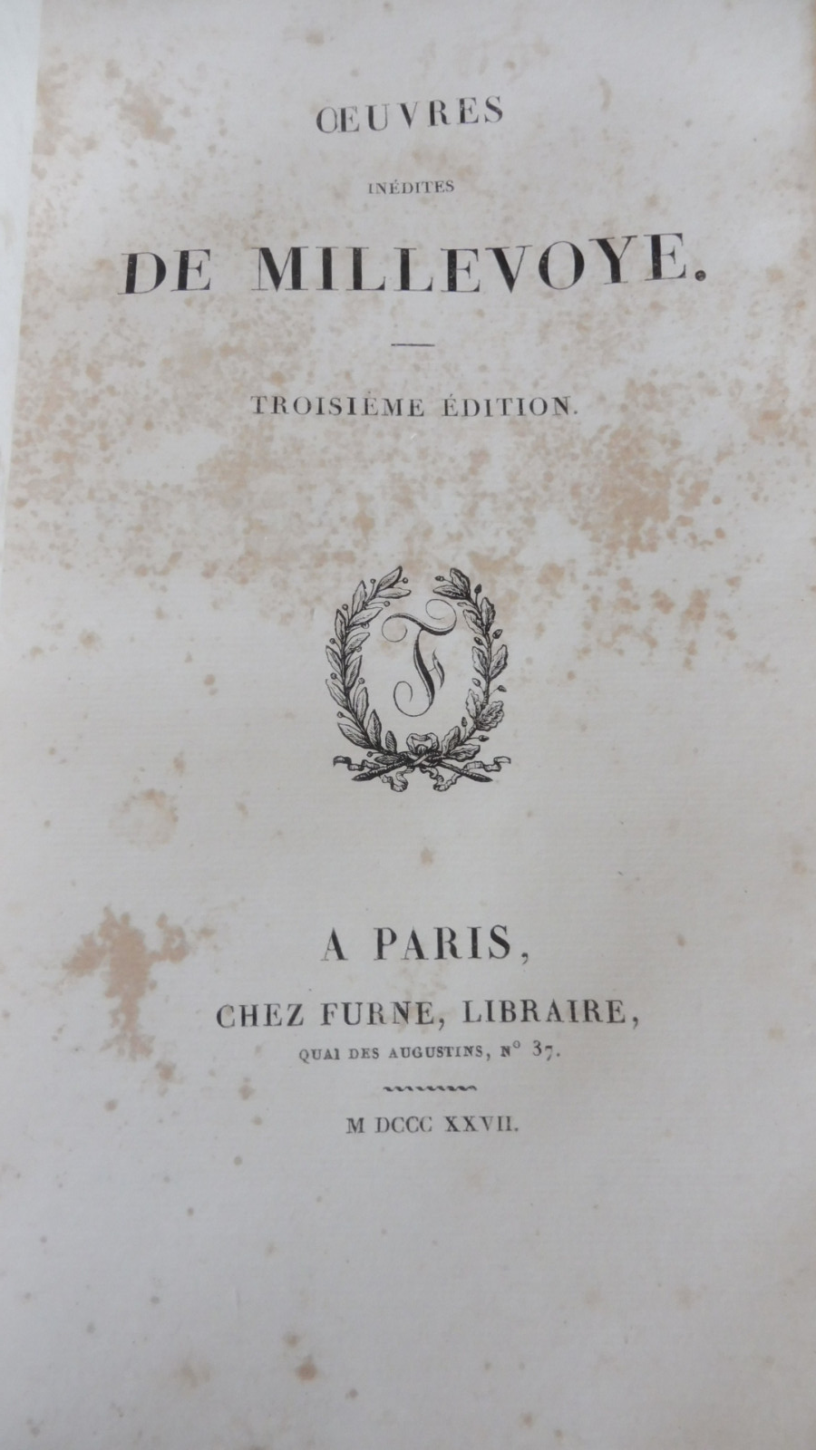 Oeuvres de Millevoye 1827 4 tomes en 3 vol. COMPLET