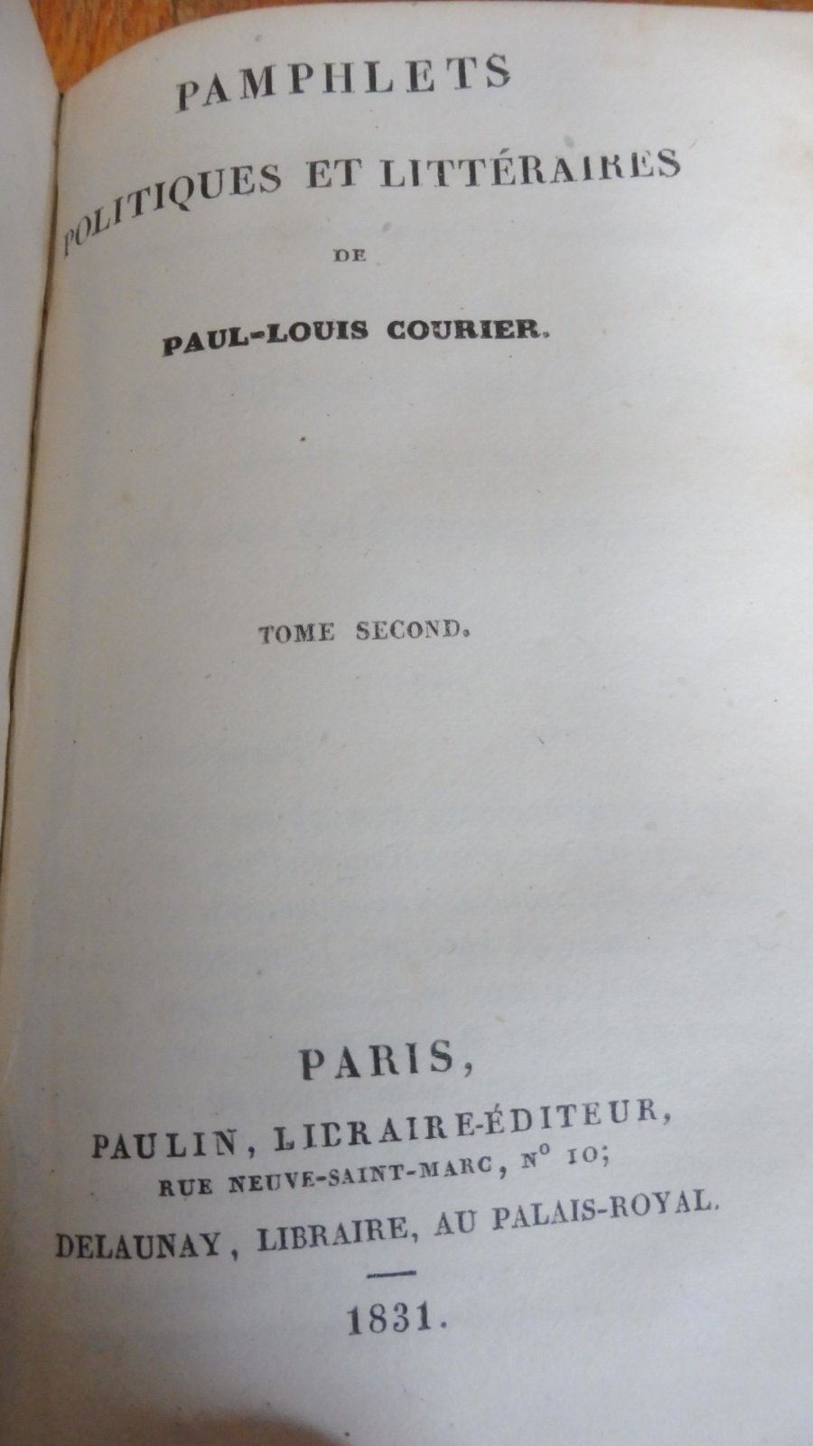 Pamphlets politiques (Paul-Louis Courier) 1831 2 tomes en 1 vol. COMPLET