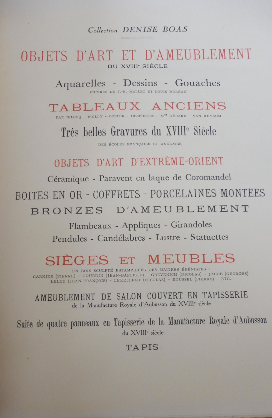 Collection Denise Boas 1937 CATALOGUE