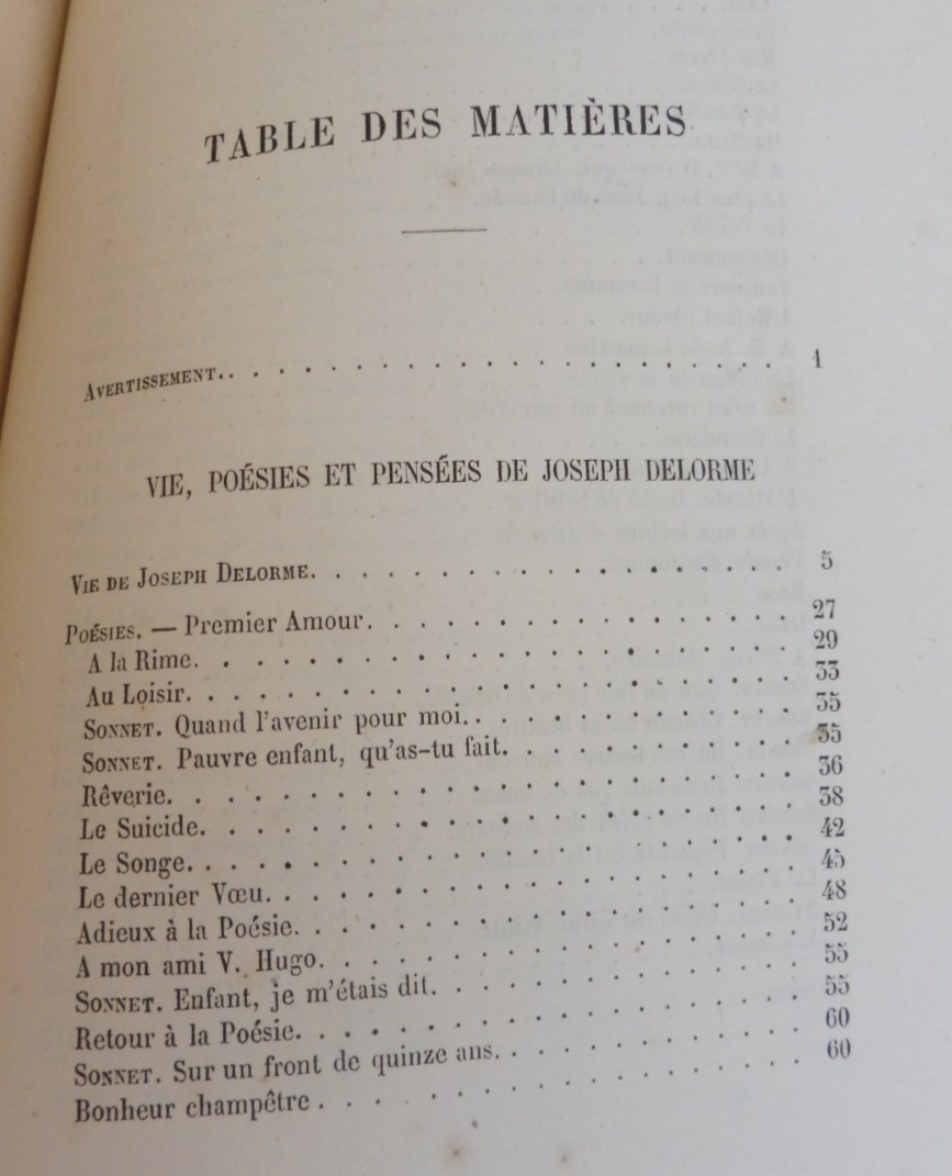 Vie, poésies et pensées de Joseph Delorme (Sainte Beuve) 1861 RELIURE LORTIC