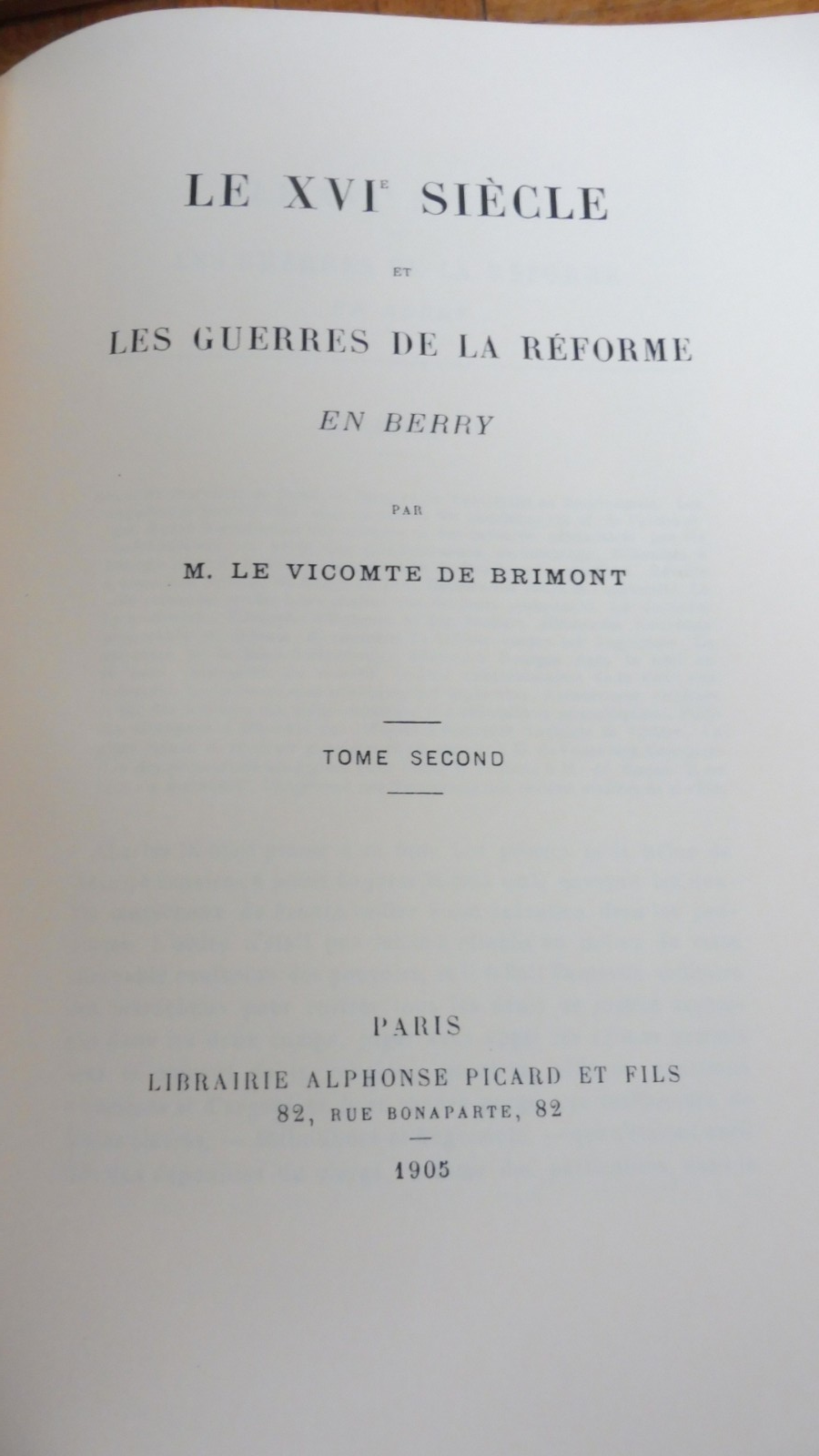 Les Guerres de la Réforme en Berry (Vicomte de Brimont) 1905 REPRINT