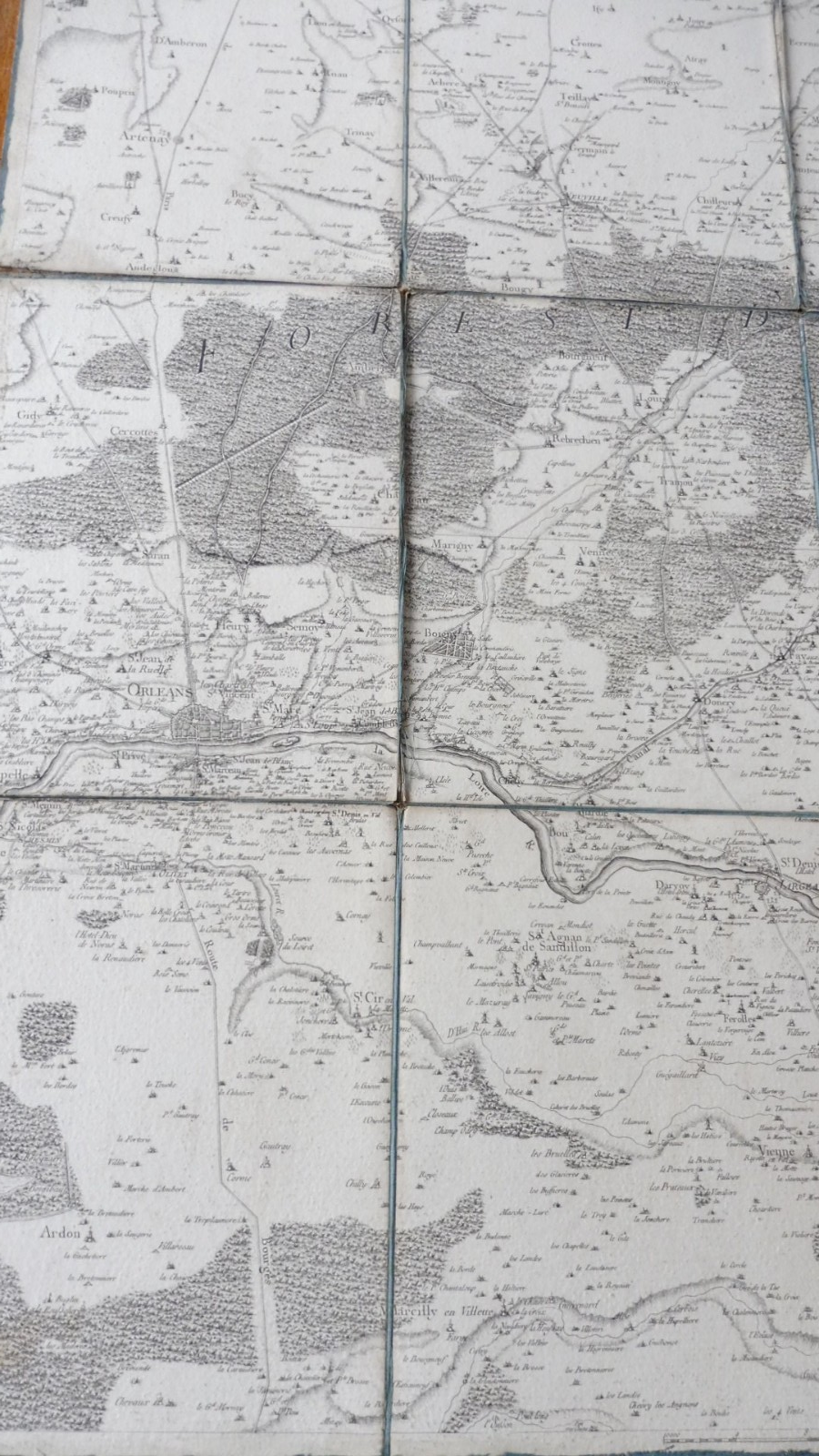 Carte de la forêt d'Orléans XVIIIe siècle 91x48 cm