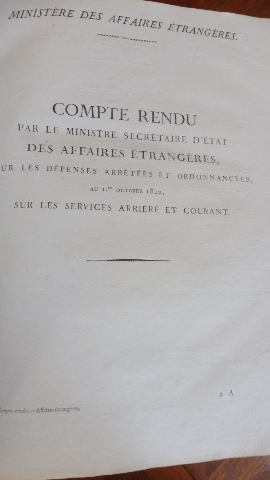 Comptes rendus par les ministres. Budget 1820